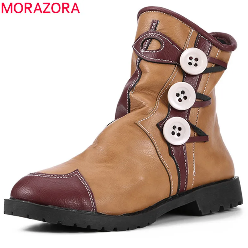

MORAZORA 2020 new fashion Western boots mixed colors buckle slip on autumn winter low heels casual shoes ladies ankle boots