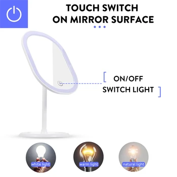 

Makeup Mirror with 3 Color Modes Adjustable LED Light Cosmetic Table Mirror USB Rechargeable Touch Screen Switch Used For Girl