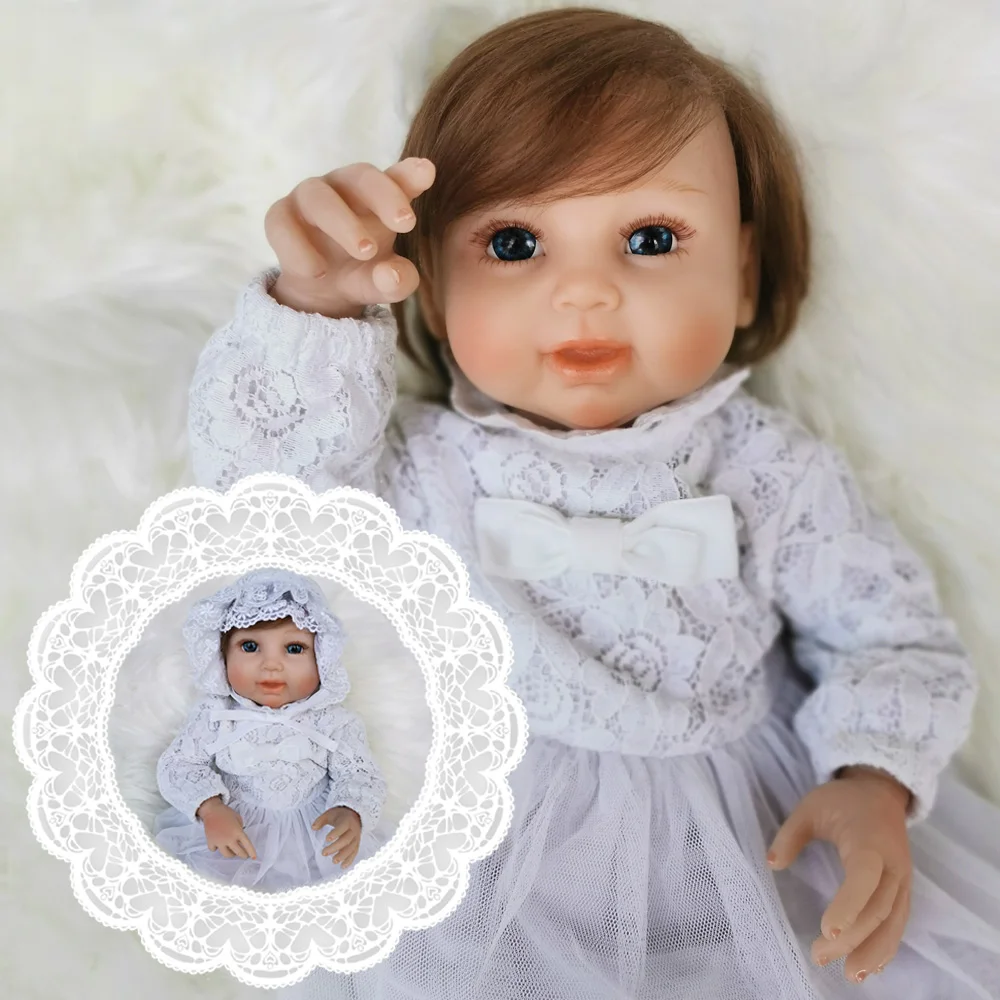 Кукла-реборн В старшем белом платье 49 см., кукла-реборн Boneca, силиконовая кукла с корнями волос, реалистичные игрушки для девочек, сделай сам
