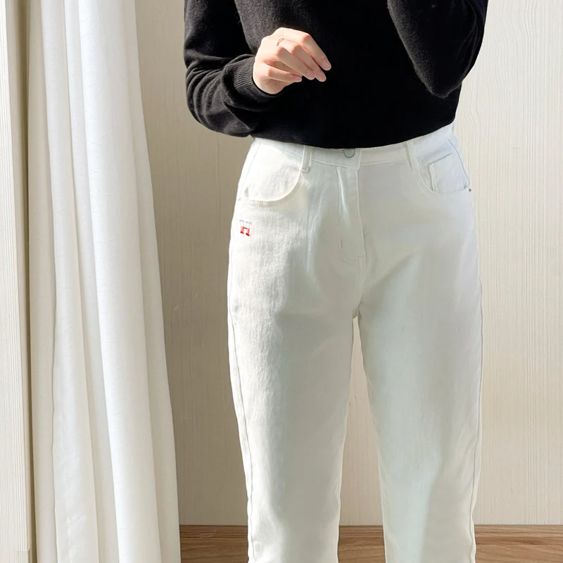 在庫台数限定 女性のためのラージのハイウエスト破壊パンツ 新しい白いパンツ 春と秋のコレクション 9ポイント 新規購入 Terraceyogastudio Com
