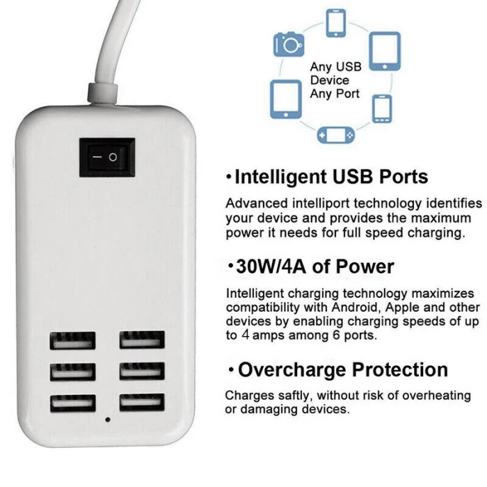 4/6 портов несколько настенных USB зарядное устройство для путешествий планшет зарядка смарт-адаптер VDX99