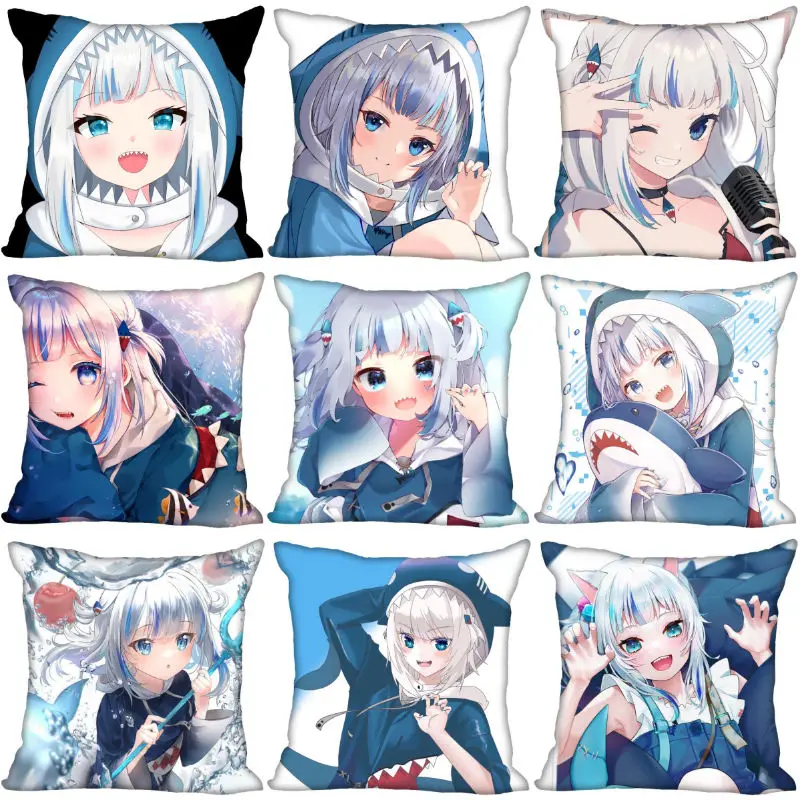 Gawr Gura Anime Girl Pillow Case Wedding Decorative Silk Fabric Pillows