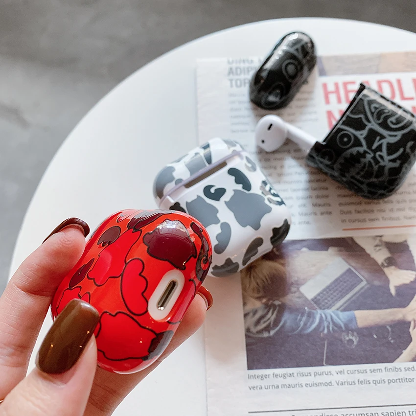 GOOYIYO-для Airpods 1 2 светящийся чехол наушники зарядная коробка ПК Жесткий чехол цветной рисунок чехол Airpods аксессуар