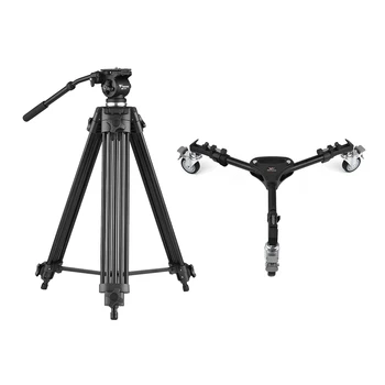 

Weifeng WF-717 1550mm Professional Aluminum Alloy Tripod w/Fluid Hydraulic Head+3-Wheel Pulley Tripod Dolly for Canon Nikon Sony