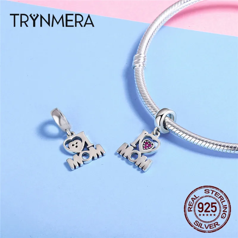 Trynmera Аутентичные стерлингового серебра 925 пробы I Love Mom кулон с буквами Подвески подходят браслеты, бижутерия подарок матери TA036
