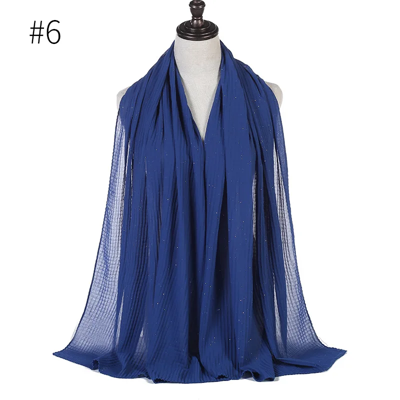 6 blue Shimmer Crinkled шарф простой мусульманский хиджаб оголовье Женский вискоза морщин мягкий шарф исламский блеск тюрбан длинная шаль 170x70 см - Цвет: 6 blue