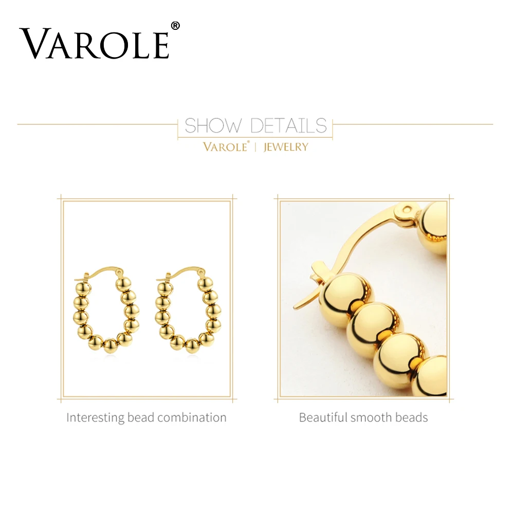 VAROLE u-образные серьги-кольца золотого цвета, металлические шариковые серьги из нержавеющей стали, круглые серьги для женщин, ювелирные изделия