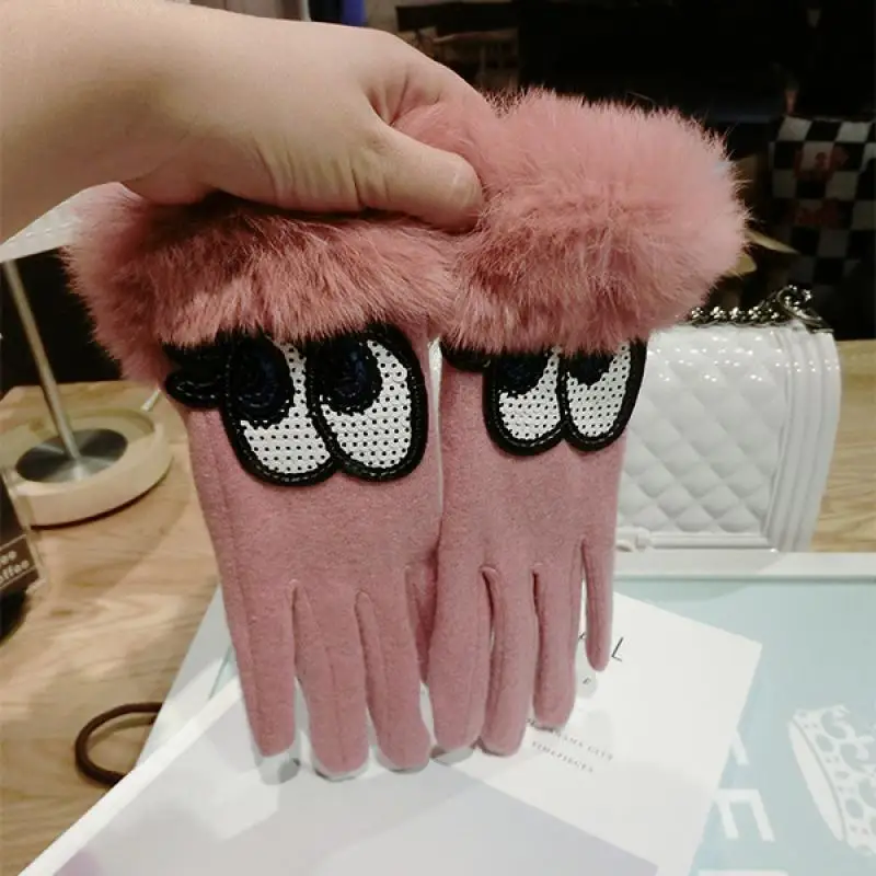 Cashmere Gloves Female Autumn and Winter Cute Cartoon Korean Gloves Fashion Thickening Warm Touch Screen Finger Cycling Gloves