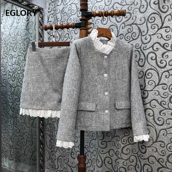 

High Quality Jacket 2020 Autumn Winter Casual Outwear Women Hollow Out Lace Embroidery Pink Color Block Long Sleeve Zipper Coats