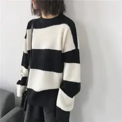 Рукава длинные большие полосы контрастных цветов корейский стиль большой свитер осень и зима quan mao пуловер свитер женский