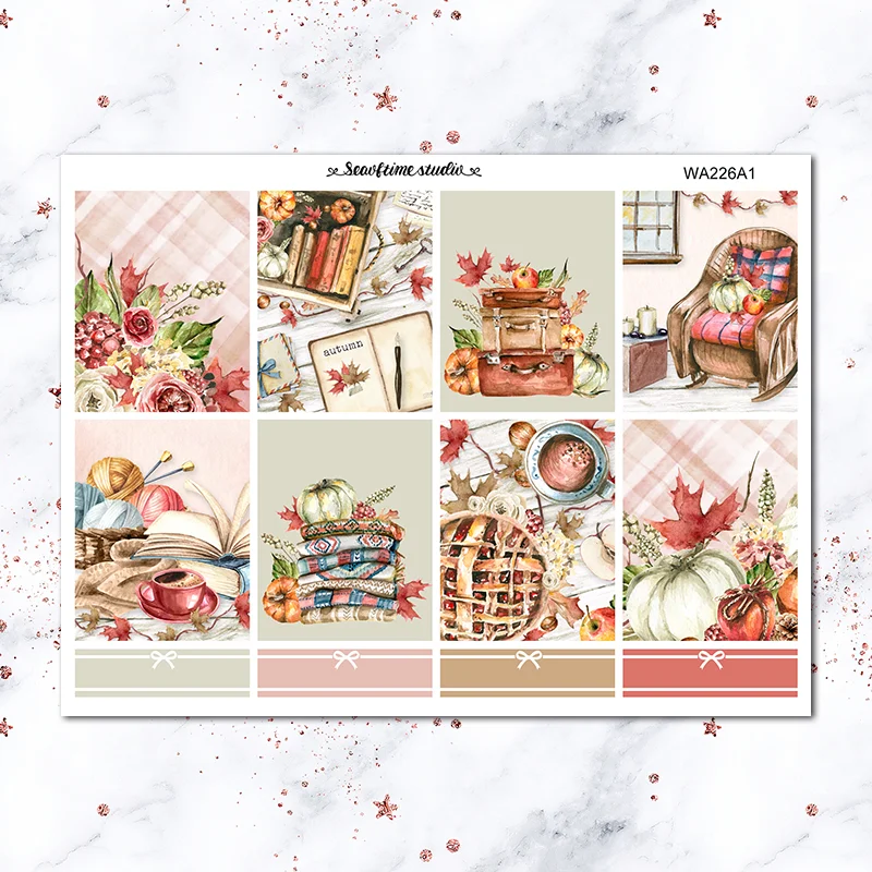 

7pcs Autumn daily Stickers Set Vintage Stationery Stickers Decorative Sticker DIY diary Stickers School Supplies