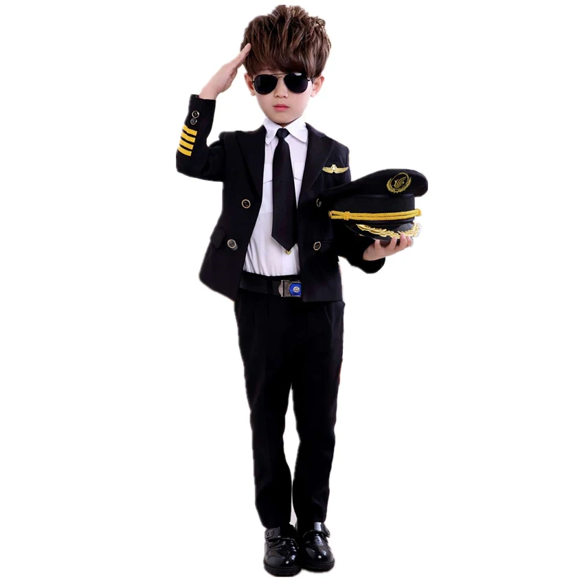 Best Children s Day Pilot Uniform Stewardess Cosplay Halloween Costumes for Kids Disguise Girl Boy Captain Aircraft Fancy Clothing