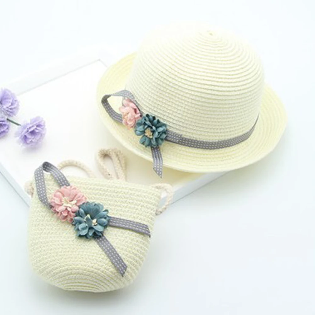 Удобный пляжный с сумкой для мальчиков и девочек, для путешествий, привлекательная соломенная летняя детская модная шляпа от солнца, складной солнцезащитный набор - Цвет: 8