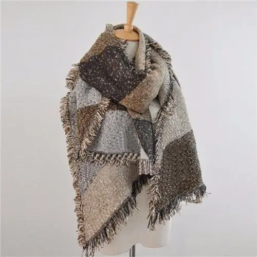 

2019 New Fashion Scarves Women Long Cashmere Winter Wool Blend Soft Warm Plaid Scarf Wrap Shawl Plaid Scarf