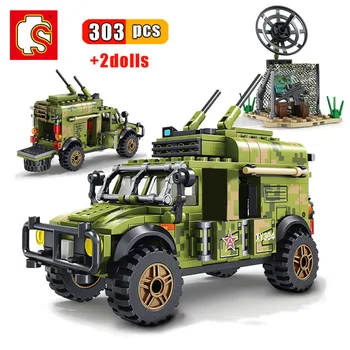 

SEMBO 303PCS WW2 Car Building Blocks Military Armored Communication Command Vehicle Army Soldiers Educational Toys For Children