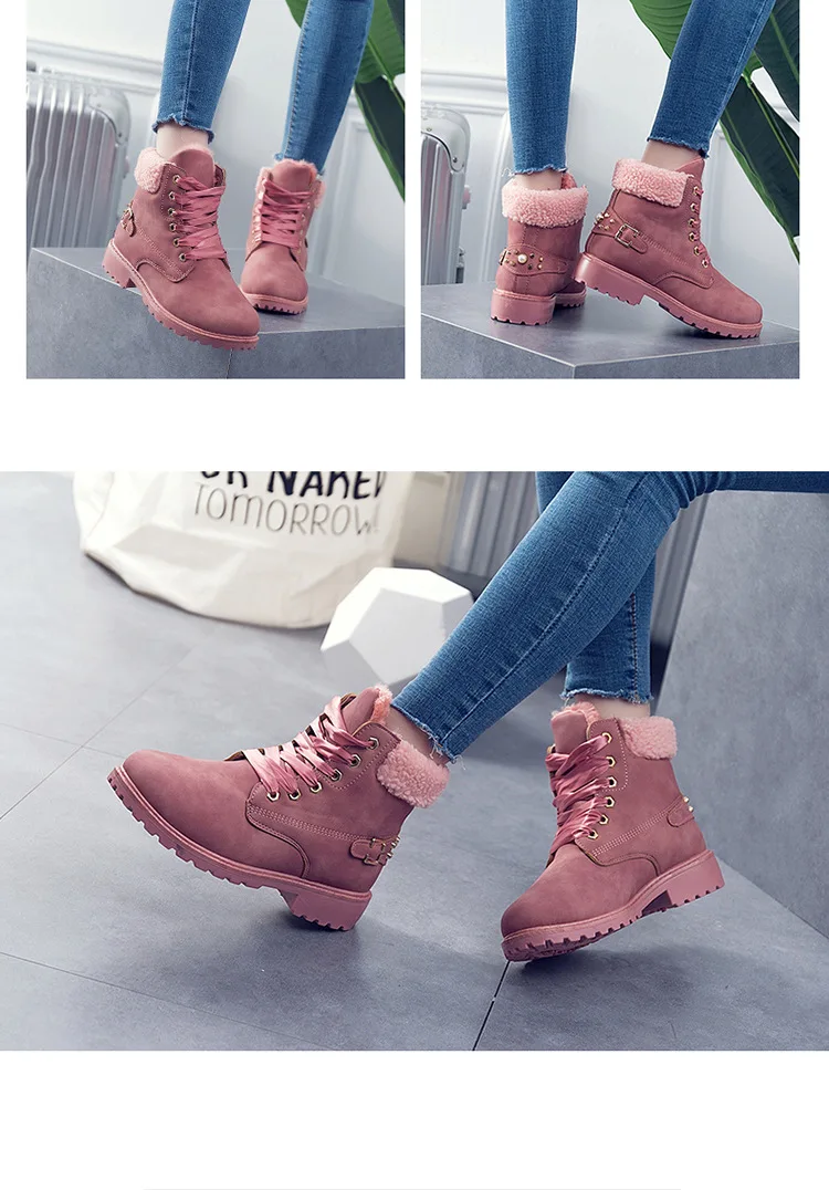 Women boots square heel snow boots shoes woman new fashion warm velvet ankle boots women shoes botas mujer invierno