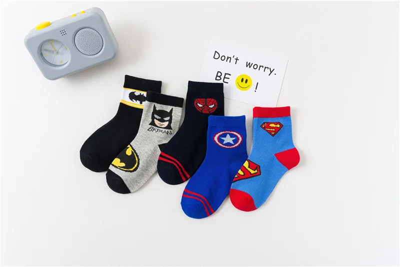 5 Pairs/Lot Cotton Kids Socks Breathable Cartoon Spiderman Superman Fashion Baby Boys Girls Socks For 1-15 Years