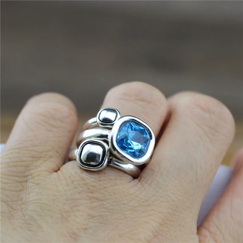 Fashion Design Women Square Crystal Retro Rings 3pcs/Set For Female Party Wedding 17mm Diameter Jewelry ring set finger ring wedding rings wedding ring