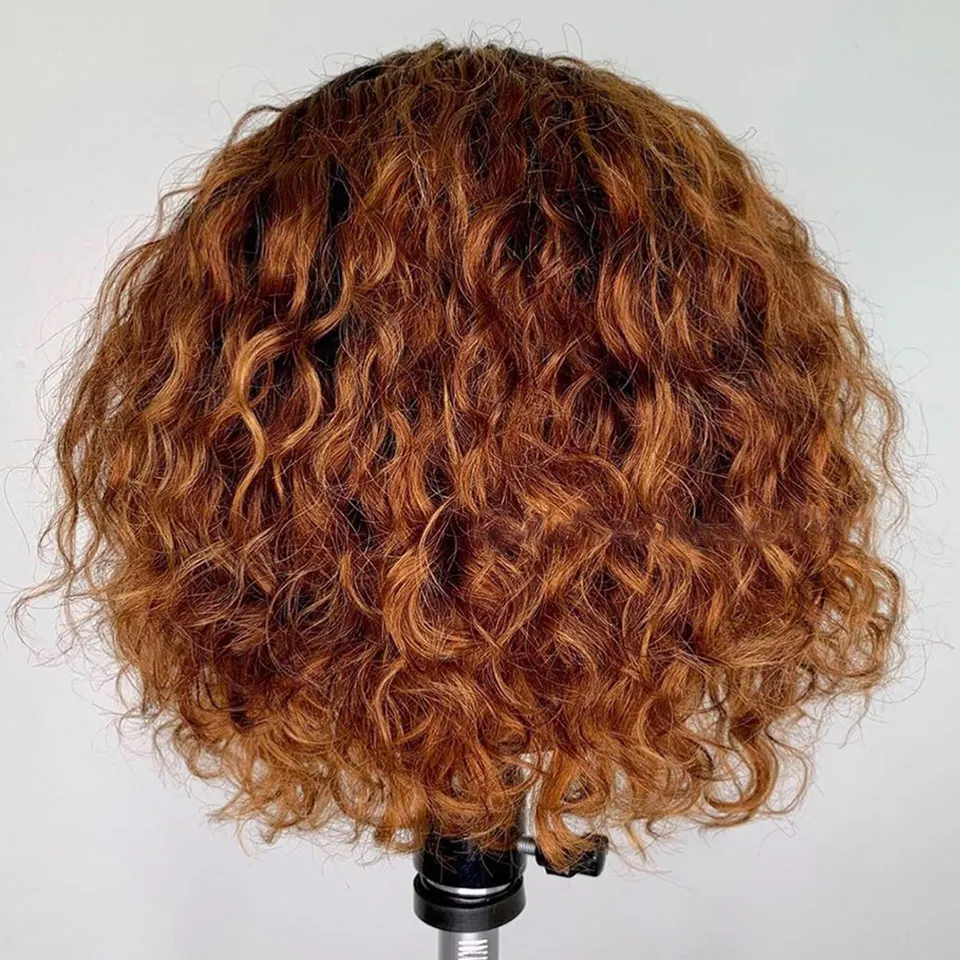 Ombre 1B/27 цветной короткий кудрявый боб парик фронта шнурка человеческих волос