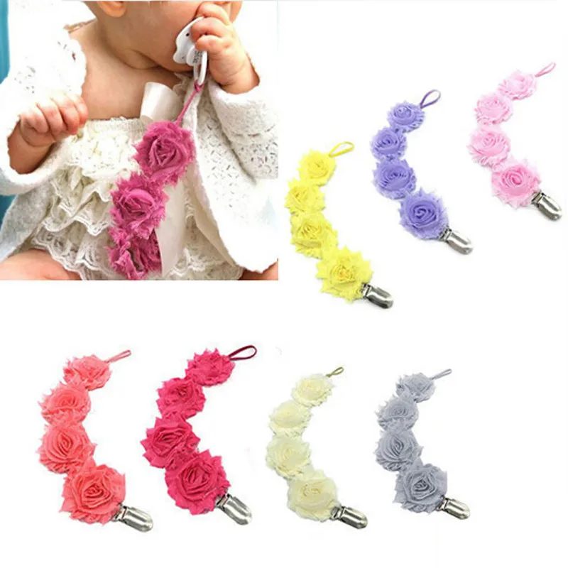 

1 PC New Baby Infant Pacifier Clip Nipple Strap Rose Flower Dummy Pacifier Clip Teething Soother Holder Chain