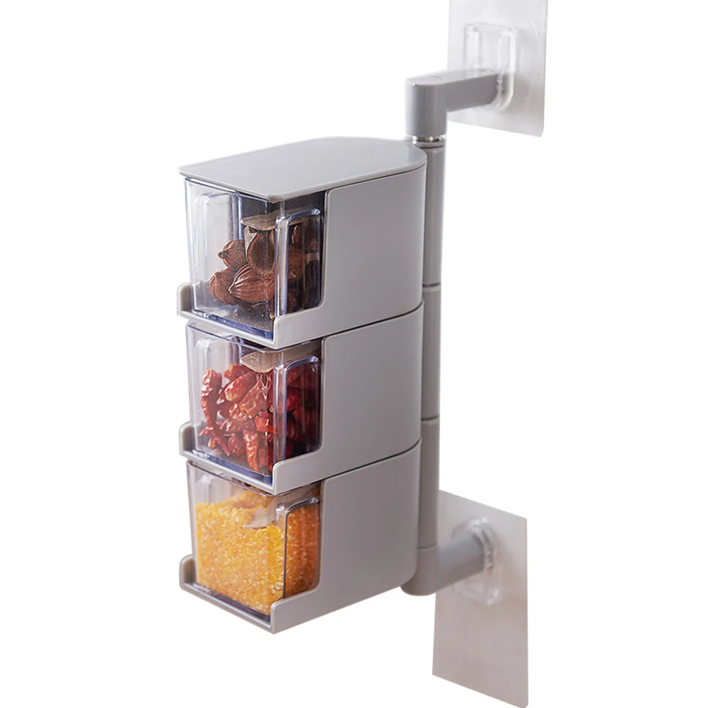 2/3/4-Tier 360 Rotating Wall Hanging Seasoning Box Storage Drawer Spice Case Jar kitchen supplies Drawer type Seasoning Box