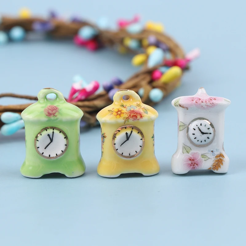 

3pcs/set Miniature Accessories Mini Porcelain Clock Teapot Model Toys For Doll House Decor Bedroom Living Room Accessories