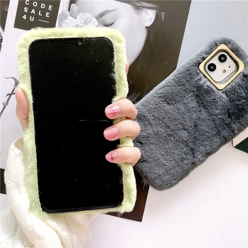 Lovebay карамельный цвет плюшевый чехол для iPhone 7 8 6 6s Plus 11 Pro X XR XS Max зимний теплый мех сплошной мягкий чехол для телефона TPU задняя крышка