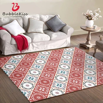 

Bubble Kiss Retro Style Carpet Red White Geometric Stitching Rug Customized Living Room European Rug Home Bedroom Decor Area Rug