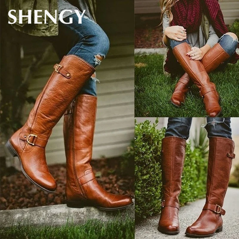 

2019 Spring/Autumn Knee High Women Boots Zipper Rome Boots Pointed Toe Square Heels Increased Women's Boots Fashion Party Boots