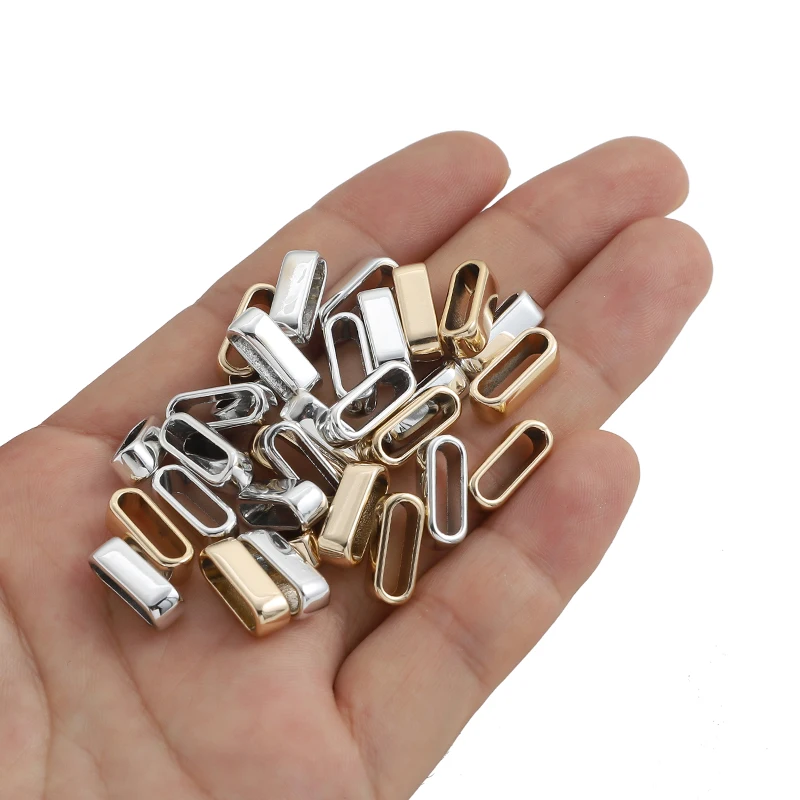20pcs Silver/Gold Color Smooth Flat Charms Slider Spacer Beads For 11*3mm  Flat Leather Cord Bracelet Jewelry Making Findings