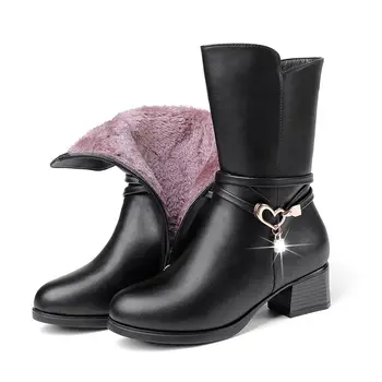 

Women Ankle Boots botas mujer leather Dropshipping 2020 Winter Women Martin Boots With fur Ladies Boots Shoes Plus Size 9
