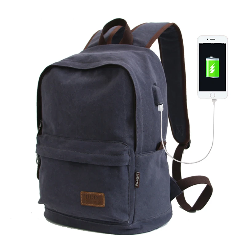 Повседневный школьный рюкзак для ноутбука с usb зарядкой, рюкзак с защитой от кражи, мужской рюкзак для путешествий, холщовая школьная сумка, Мужская винтажная сумка Mochila - Цвет: blue USB