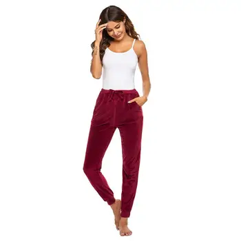 

Women Nightwear Elastic Lace Up Waist Solid Pajamas Pants