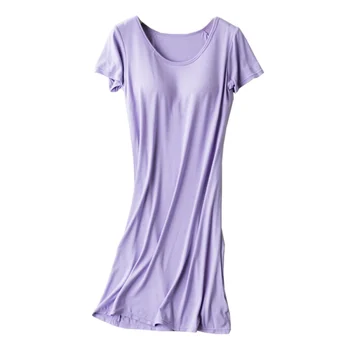 

Ladies Nightdress With Chest Pad Without Rims Vest Comfort Mid-long Pajamas Short Sleeve Nightdress New