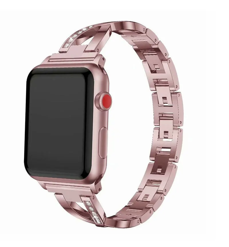 Для iWatch 5 4 3 2 1 серия X образный ремешок из нержавеющей стали со стразами металлический ремешок для часов 38 мм 40 мм 42 мм 44 мм - Цвет ремешка: Rosegold