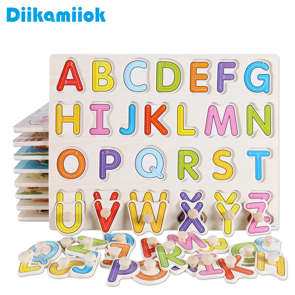 

30cm Kid Early educational toys baby hand grasp wooden puzzle toy alphabet and digit learning education child wood jigsaw toy