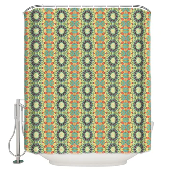 

Retro Ethnic Square Pattern Shower Curtain Waterproof Bathroom Curtain Polyester Bath Curtain Home Decor 12 Hooks