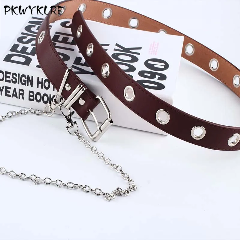 A1 PKWYKLRE shipping женский панк цепь модный пояс регулируемый черный двойной/одинарный люверс втулка кожаный ремень пряжка - Цвет: A1