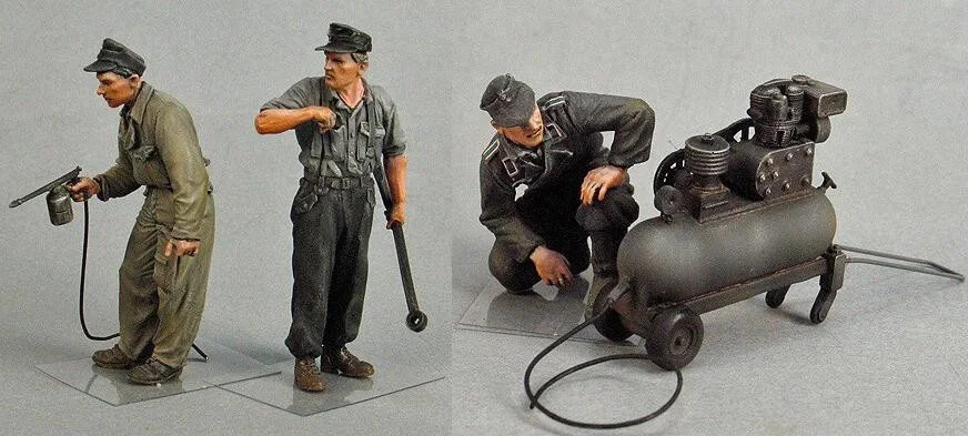 1/35 масштаб Неокрашенная Смола рисунок Танк crewmen живопись 3 фигуры и компрессор Коллекционная фигура
