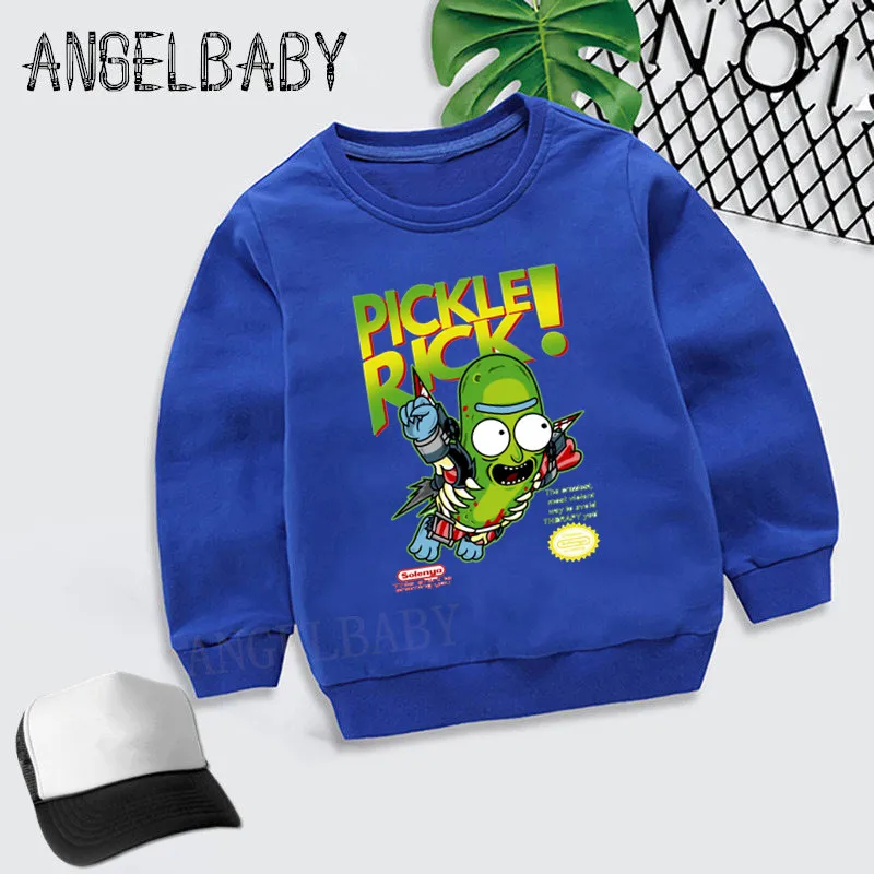 Boys Girls Sweatshirt Kids I'm Pickle Rick Print Cartoon Hoodies Children Autumn Tops Baby Cotton Clothes,KYT5056