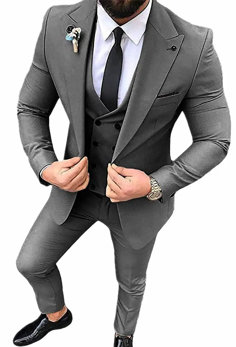 Приталенный мужской костюм-смокинг из трех предметов на заказ, деловые мужские костюмы для свадьбы, Блейзер, пиджак, жилет, брюки, комплект