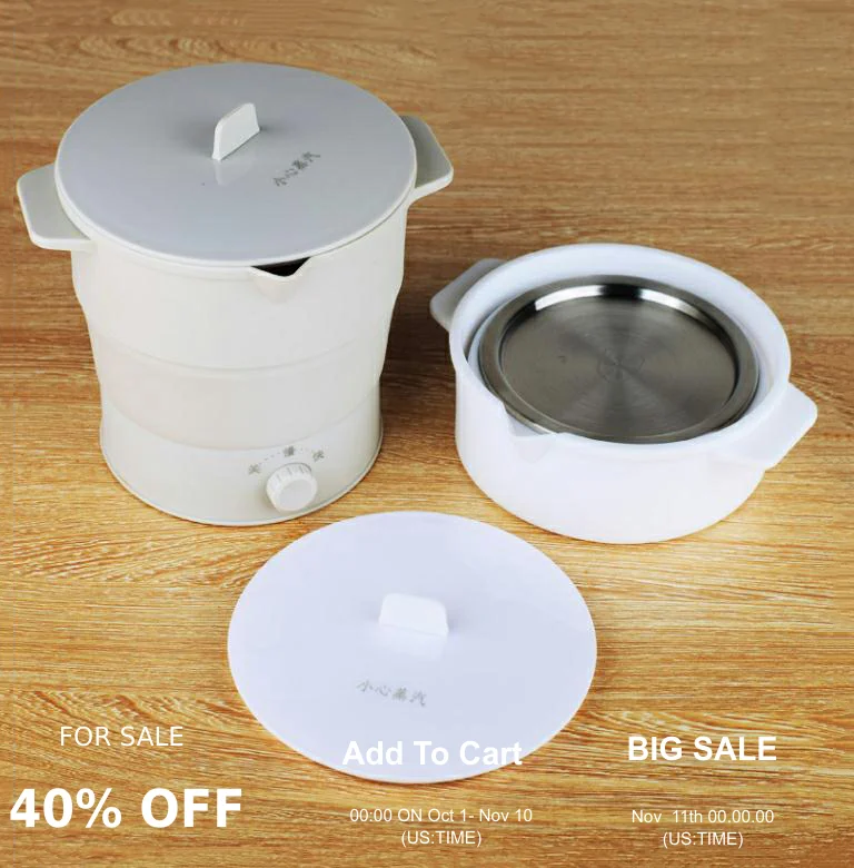 

Silicone Folding Hotpot Electric Multifunction Cooker Heating Kettle Water Boiler Stew Soup Noodle Pot Food Electric Steamer