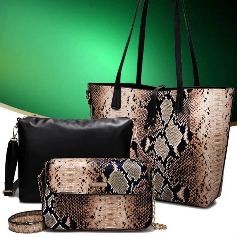 

High Quality Shoulder Bag Women Fashion 3 PCS/Set Snake Pattern Handbag Large Capacity Ladies Noble Messenger bags