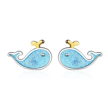 

925 Sterling Silver Enamel Animals Fish Stud Earrings For Women Party Wedding Party Jewelry Pendientes Mujer Moda eh923