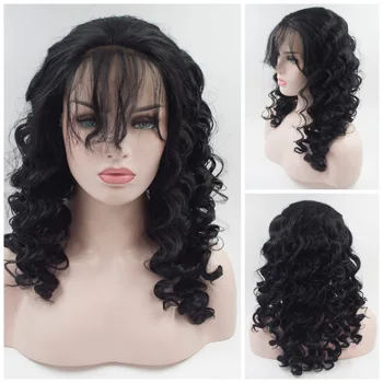 

Heat Resistant Fiber Hair Short Wavy Synthetic Wig Natural Black Color Synthetic Lace Front Wigs for Women Baby Hair