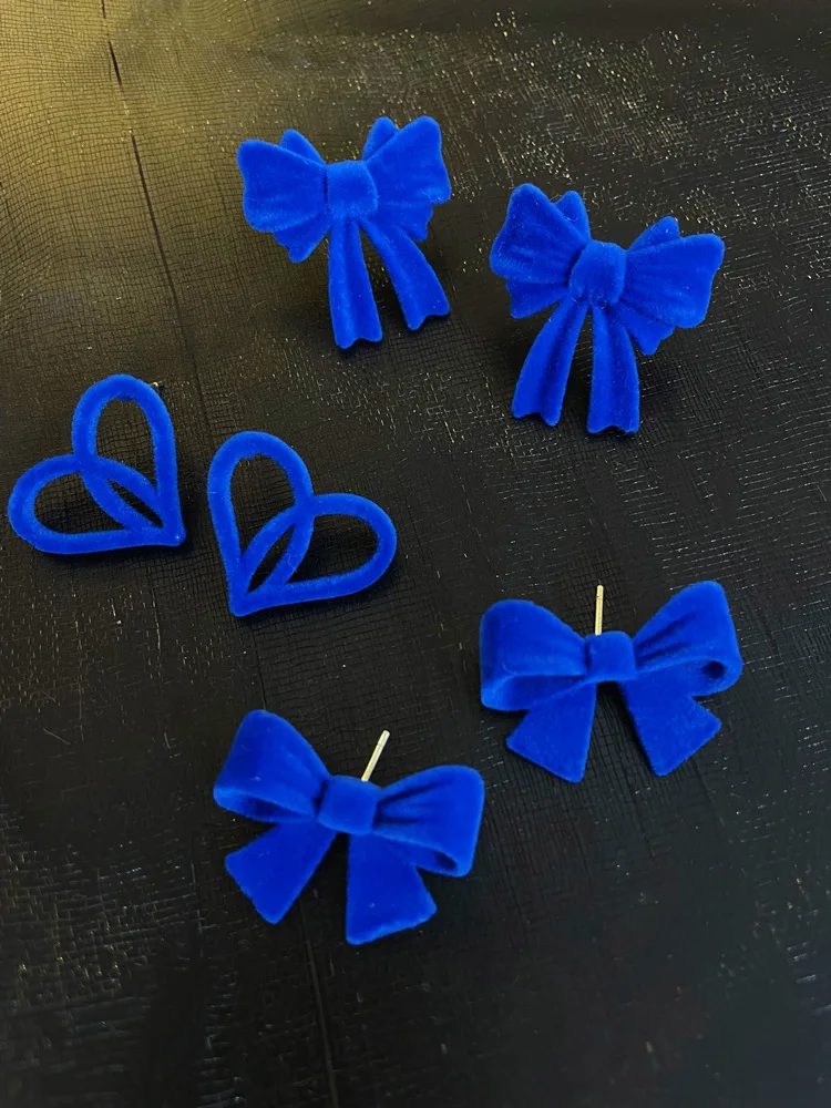 925 Silver Needle Flocking Autumn Winter Velvet Klein Blue C Shaped Earrings Retro Pierced Earrings Female Ear Clip Earring silver jewelry