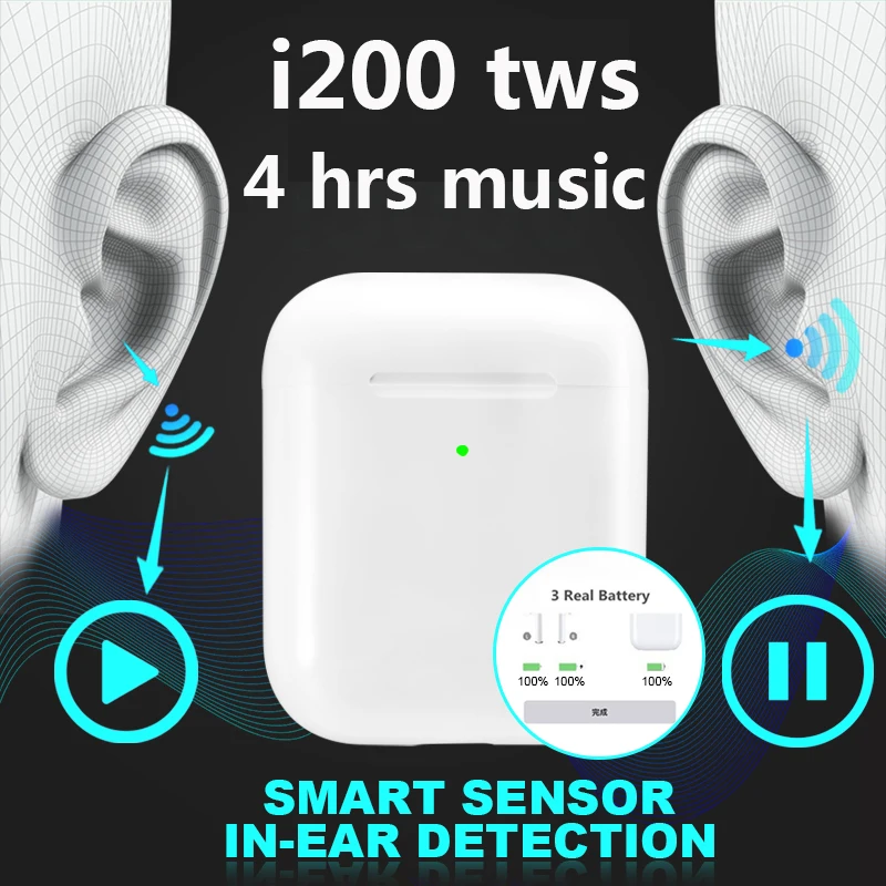 

i200 tws wireless bluetooth headphones Super bass earbuds Aire 1:1 copy Pop up smart sensor In-ear earphones For all phone
