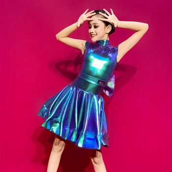 

Girls Latin Dance Dress Performance Rumba Cha Cha Samba Dancewear For Children Sleeveless Latino Stage Dancing Clothes DL5404