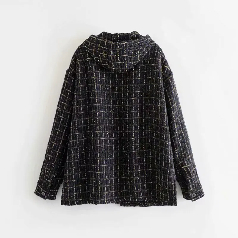 

F5722-Western Style WOMEN'S Dress 2019 Spring And Autumn New Style Graceful Retro Tweed Hooded Coat Women's
