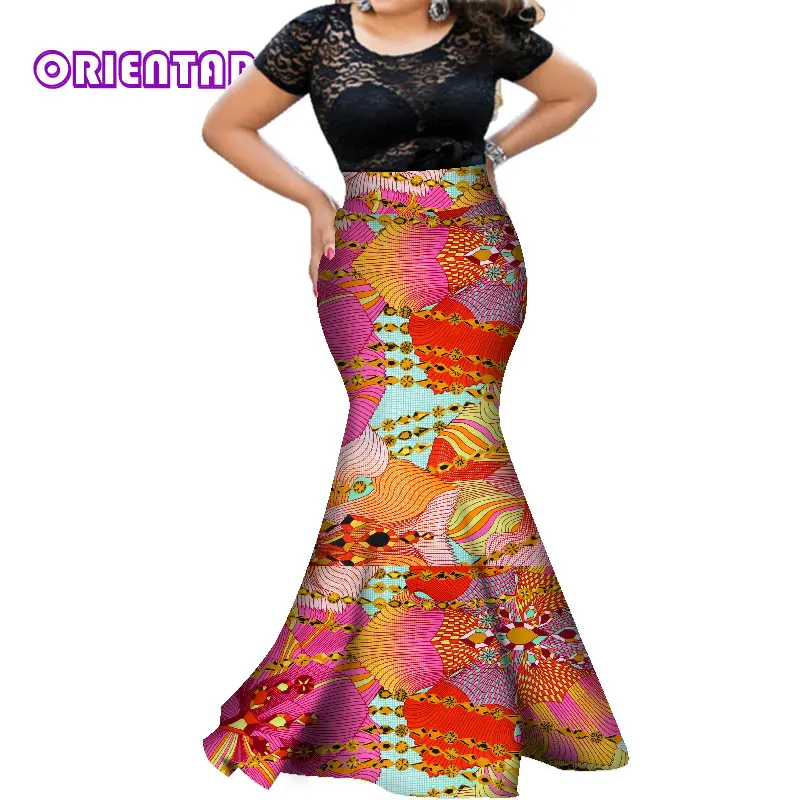 african fashion style 1 Piece African Skirts for Women African Print Skirt Cotton Traditional Africa Clothing High Waist Mermaid Long Skirts WY5609 african dress style